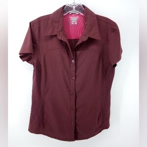 Columbia Titanium Maroon Purple Omni Shade Golf Sports Shirt Top Extra Button S